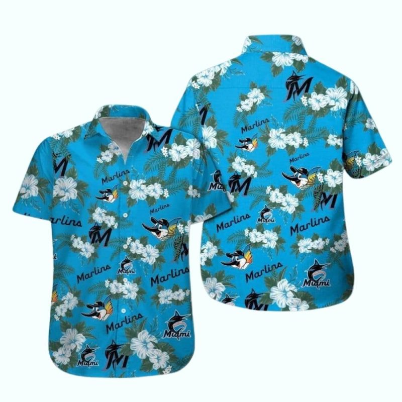 Miami Marlins Flower Pattern Summer Vacation Hawaiian Shirt 1