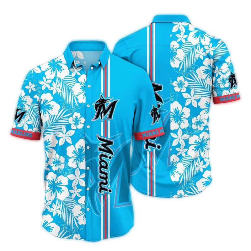 Miami Marlins Flower Stripe Vintage Hawaiian Shirt 1