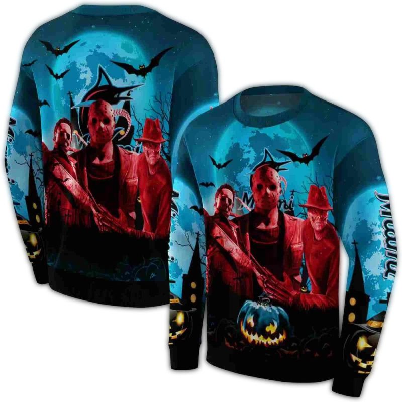 Miami Marlins Friends Halloween Vibes AOP Sweatshirt 1