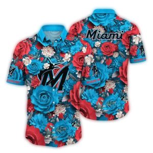 Miami Marlins Floral Hawaiian Shirt - Vibrant Tropical Style