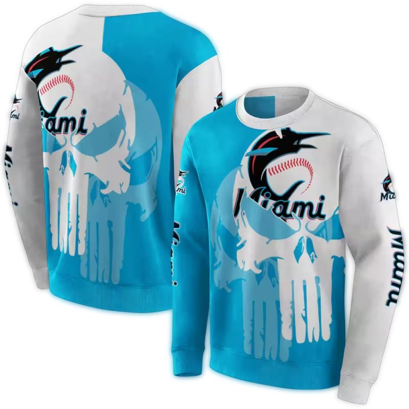 Miami Marlins Graphic Punisher Skull AOP Sweatshirt 1