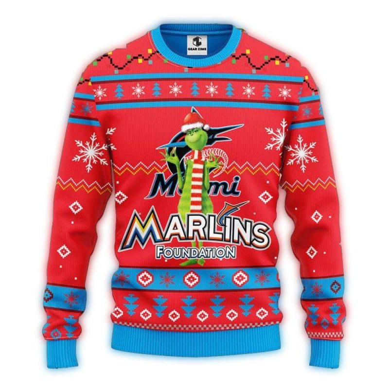 Miami Marlins Grinch Foundation Red Ugly Sweater 1
