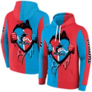 Miami Marlins Heartbeat Graphic Hoodie – All Over Print Sweatshirt