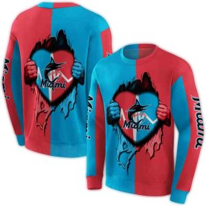Miami Marlins Heartbeat Graphic All-Over Print Sweatshirt For Fans