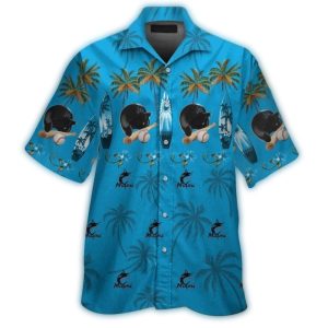 Miami Marlins Tropical Hawaiian Shirt With Helmet And Bat Design