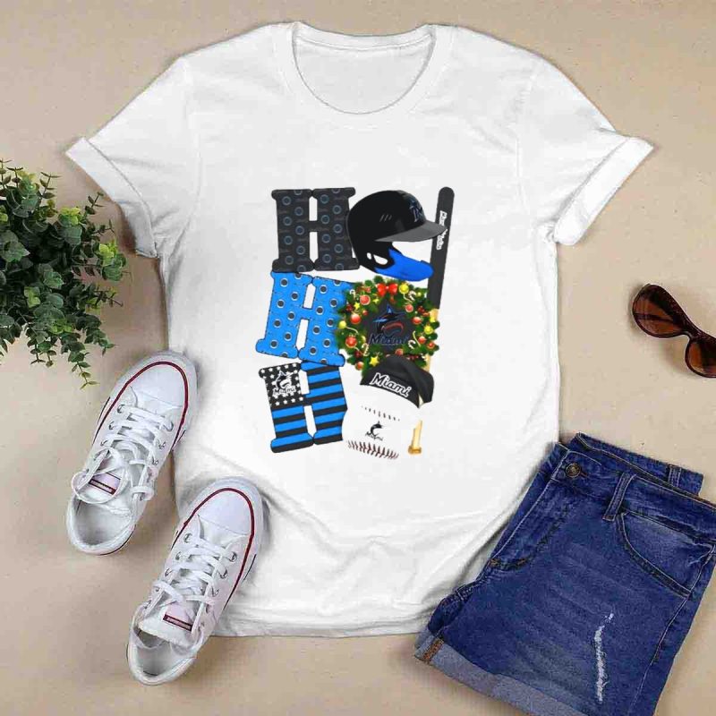 Miami Marlins Ho Ho Ho Merry Christmas Baseball Wreath Socks Helmet Batcap T Shirt 0