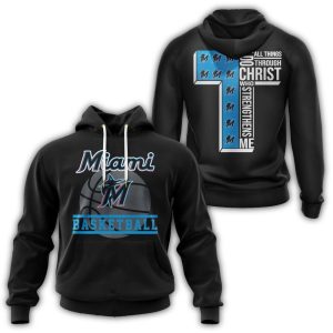 Miami Marlins All-Over Print Hoodie - I Can Do All Things Through Christ