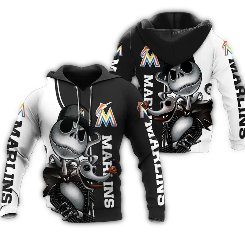 Miami Marlins Jack Skellington And Zero AOP Hoodie 1