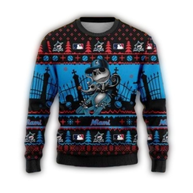 Miami Marlins Jack Skellington Halloween Ugly Sweater 1