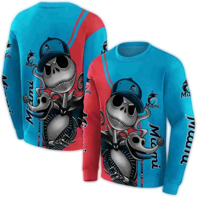 Miami Marlins Jack Skellington and Zero AOP Sweatshirt 1