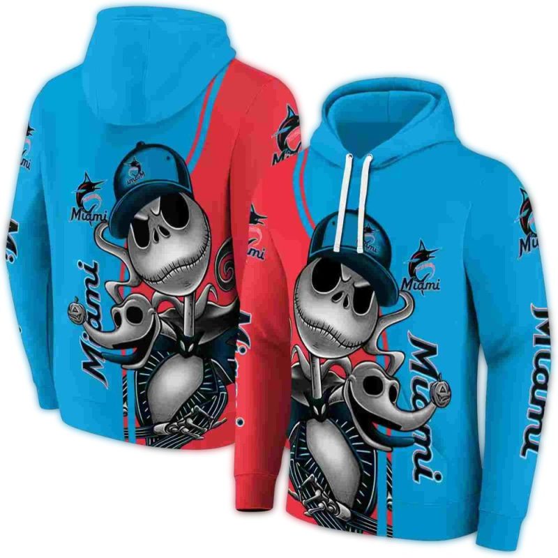 Miami Marlins Jack Skellington and Zero Stripe AOP Hoodie 1