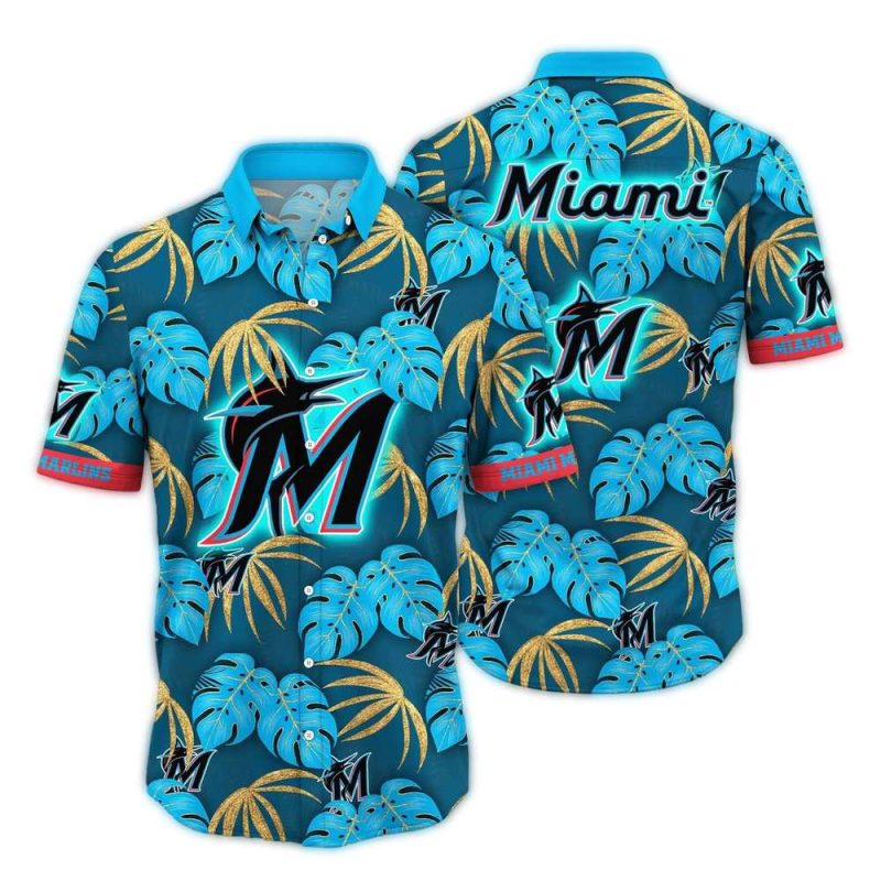 Miami Marlins Leafs Pattern Vintage Hawaiian Shirt 1