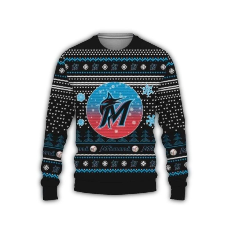 Miami Marlins Logo Pattern Classic Ugly Sweater 1