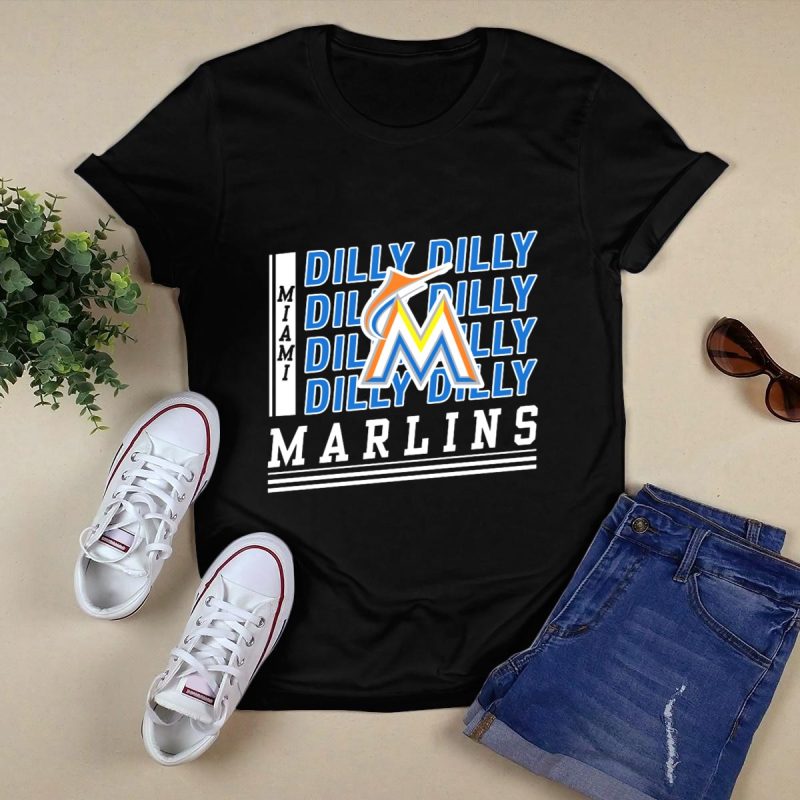 Miami Marlins M Logo Dilly Dilly Baseball Catchphrase T Shirt Black 1