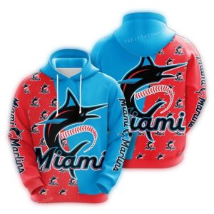 Miami Marlins All Over Print Red And Blue Hoodie - Stylish Fan Apparel