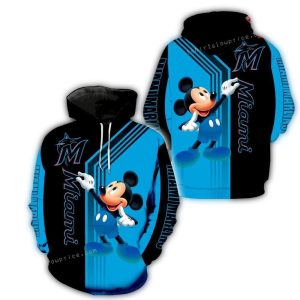 Mickey Mouse Miami Marlins All-Over Print Hoodie For Fans