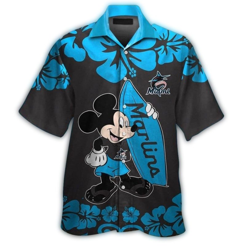 Miami Marlins Mickey Mouse Surf Flower Tropical Hawaiian Shirt 1