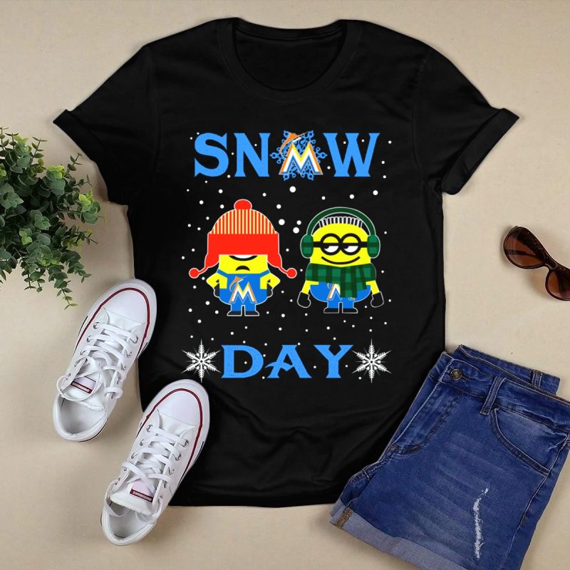 Miami Marlins Minions Snow Day Winter Gear T Shirt Black 1