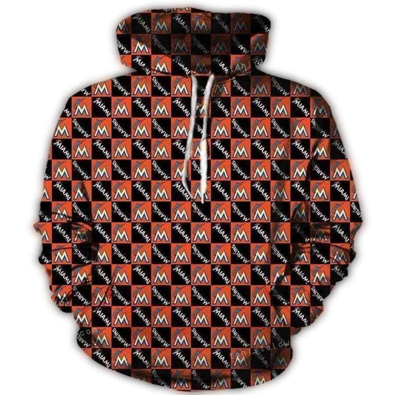 Miami Marlins Multi Logo Pattern AOP Hoodie 1