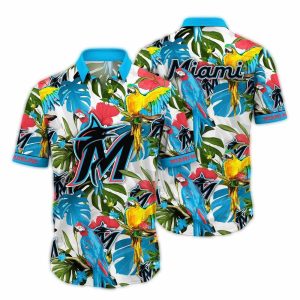 Miami Marlins Floral Parrot Art Hawaiian Shirt For Men And Women