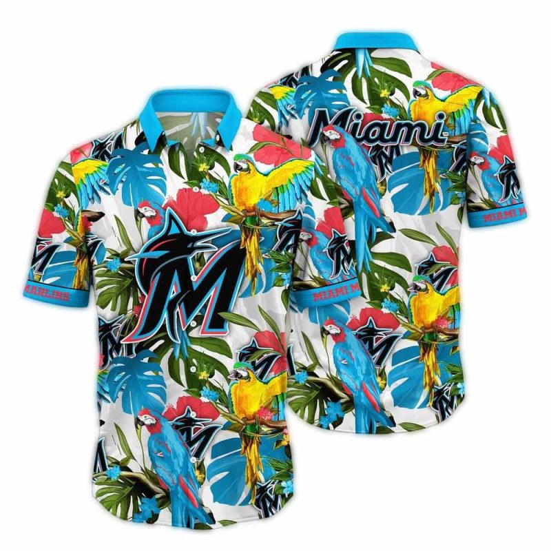 Miami Marlins Parrot Floral Art Hawaiian Shirt 1