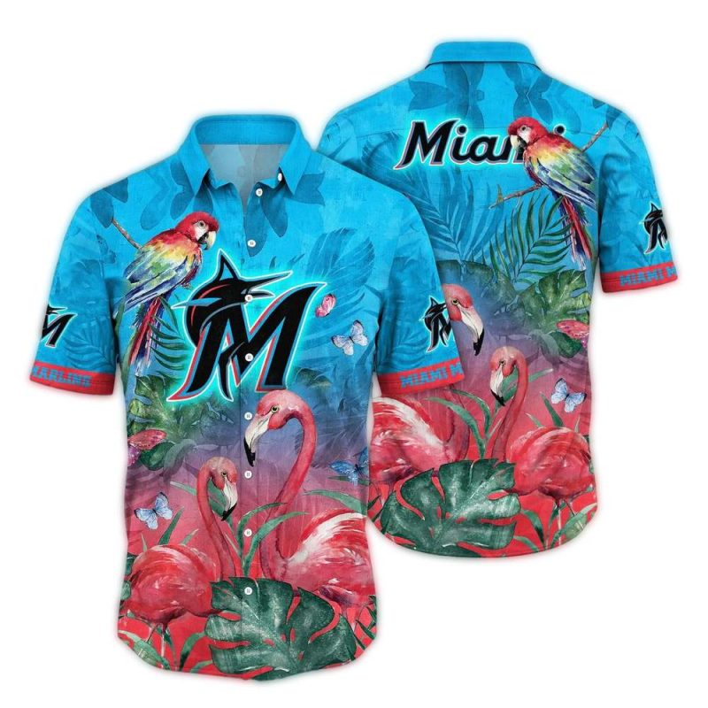 Miami Marlins Parrot and Flamingo Vintage Hawaiian Shirt 1