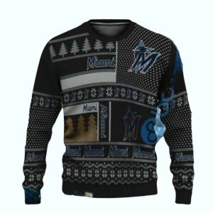 Miami Marlins Patchwork Winter Ugly Sweater For Cozy Game Days