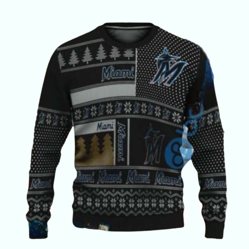 Miami Marlins Patchwork Winter Theme Ugly Sweater 1