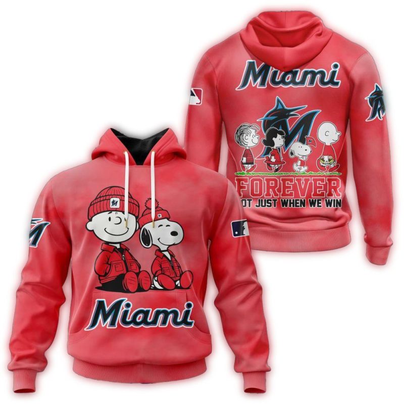 Miami Marlins Peanuts and Snoopy AOP Hoodie 1