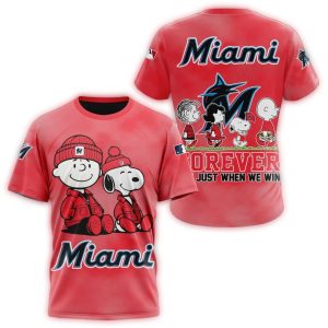 Miami Marlins Peanuts Snoopy All-Over Print T-Shirt For Fans