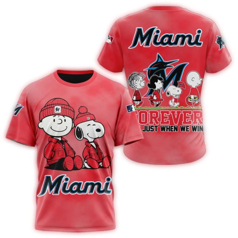Miami Marlins Peanuts and Snoopy AOP T Shirt 1