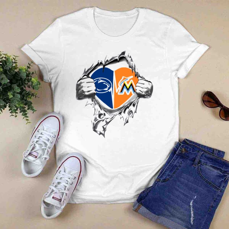 Miami Marlins Penn State Heartbeat Tearing T Shirt 0