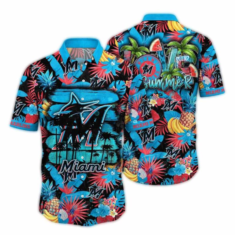 Miami Marlins Pineapple Floral Beach Summer Hawaiian Shirt 1