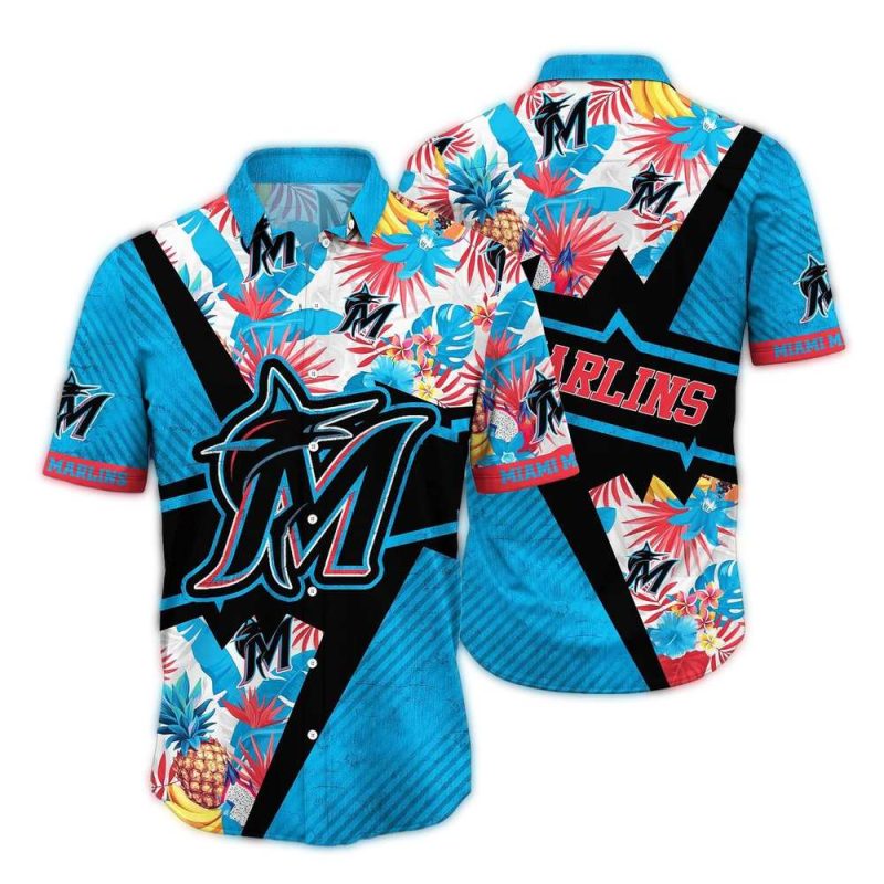 Miami Marlins Pineapple Floral Vintage Hawaiian Shirt 1