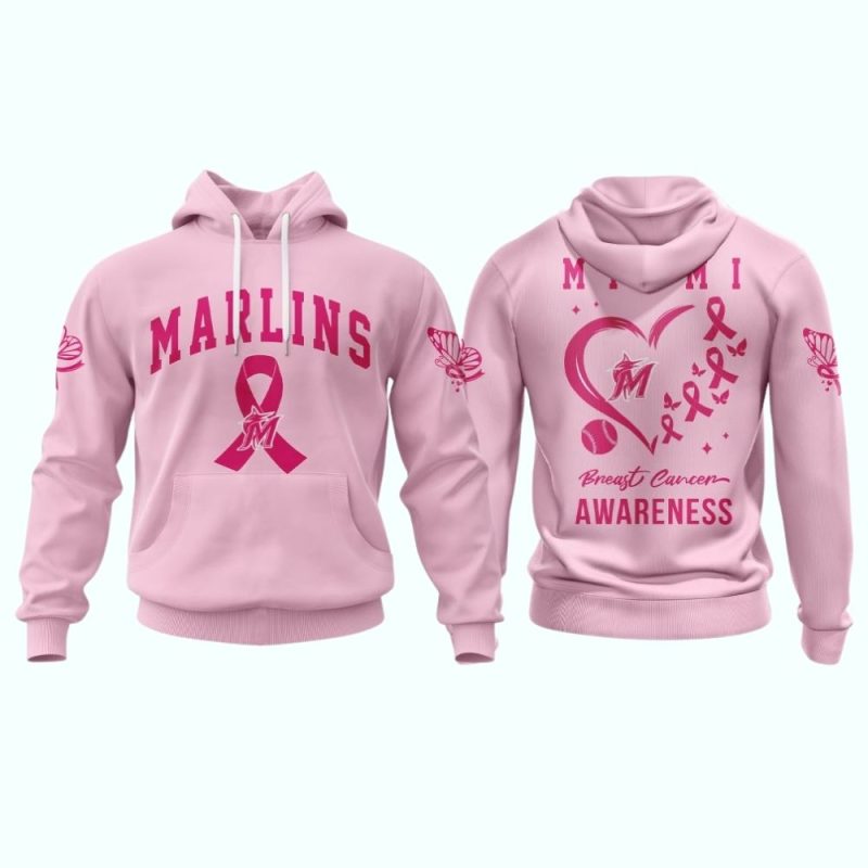 Miami Marlins Pink Breast Cancer Awareness AOP Hoodie 1