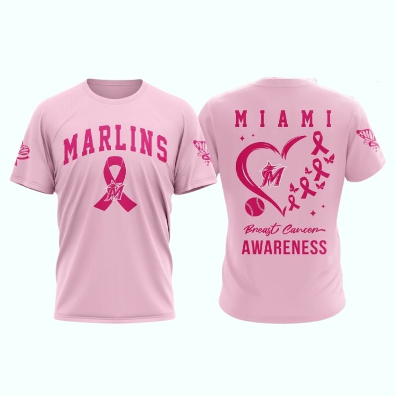 Miami Marlins Pink Breast Cancer Awareness AOP T Shirt 1