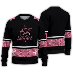 Miami Marlins Pink Ribbon Black Ugly Sweater For Women & Men