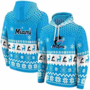 Miami Marlins Reindeer Holiday Print Hoodie For Fans