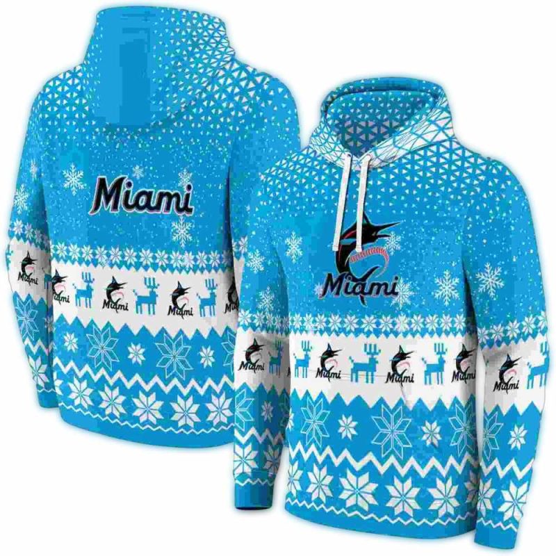 Miami Marlins Reindeer Motif AOP Hoodie 1
