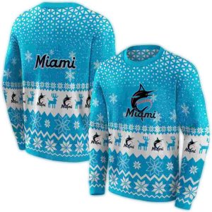 Miami Marlins Holiday Reindeer All-Over Print Sweatshirt For Fans