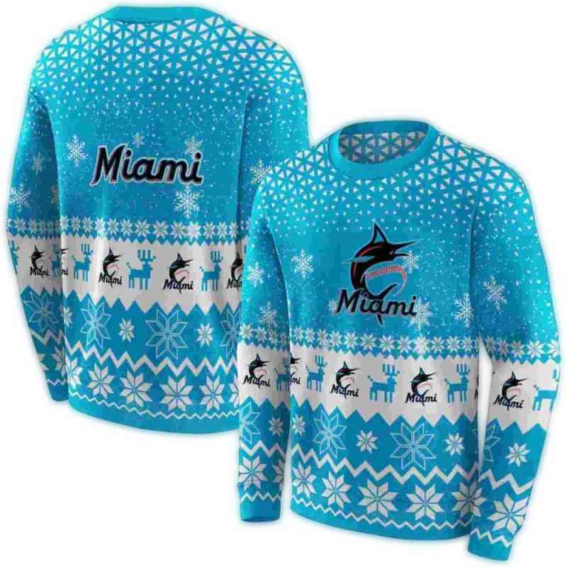 Miami Marlins Reindeer Motif AOP Sweatshirt 1