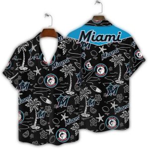 Retro Miami Marlins Beach Sketch Hawaiian Shirt For Men