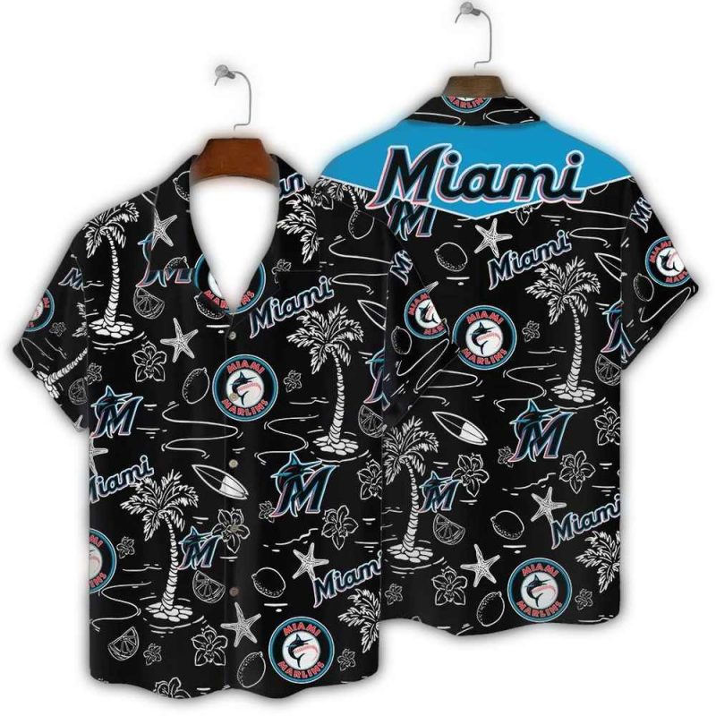 Miami Marlins Retro Beach Sketch Hawaiian Shirt 1