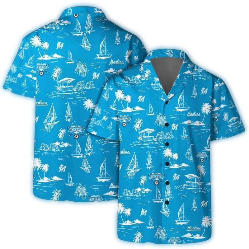 Miami Marlins Sailboat Paradise Hawaiian Shirt 1
