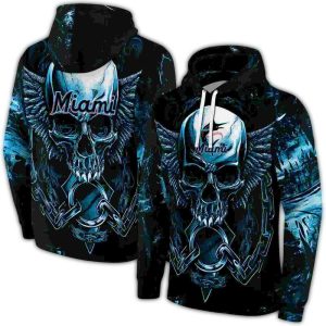Miami Marlins Skull Art All-Over Print Hoodie For Fans And Collectors