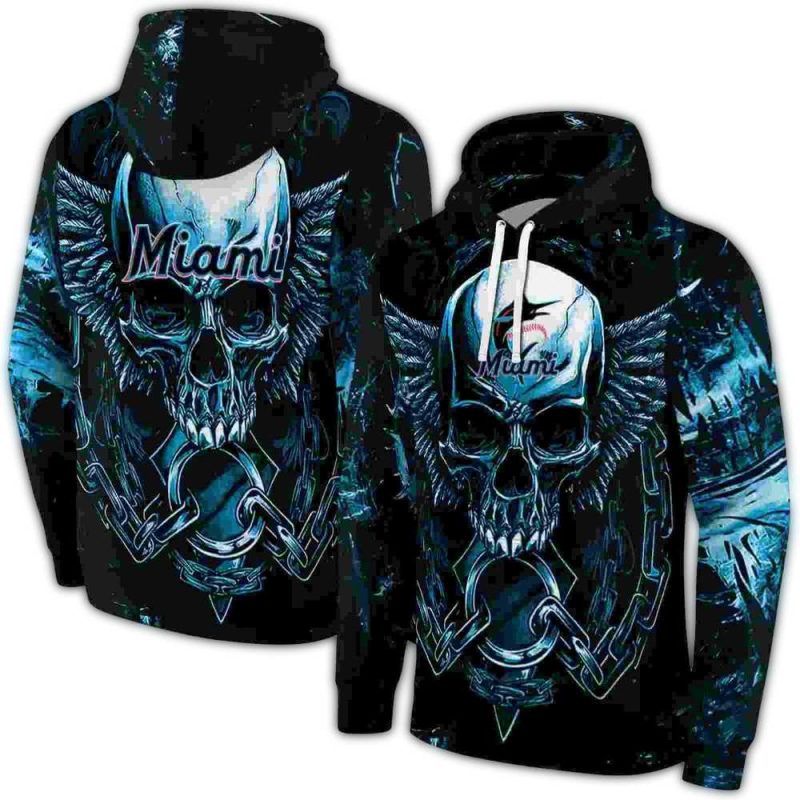 Miami Marlins Skull Artwork AOP Hoodie 1