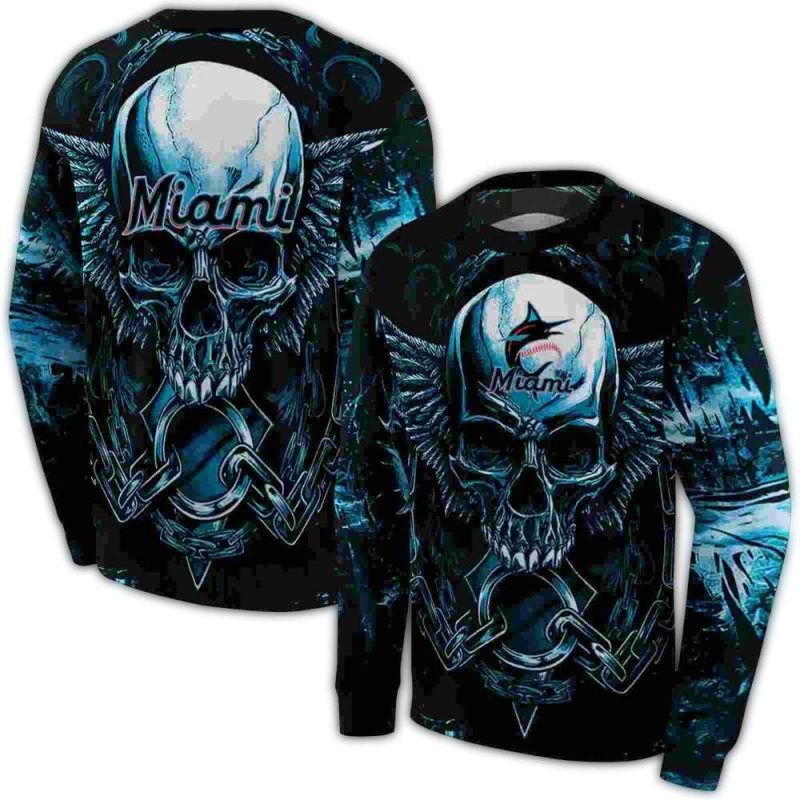 Miami Marlins Skull Artwork AOP Sweatshirt 1
