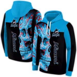 Miami Marlins Skull Pattern All Over Print Hoodie For Fans