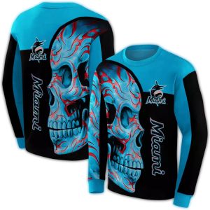 Miami Marlins Skull Design All-Over Print Sweatshirt For Fans