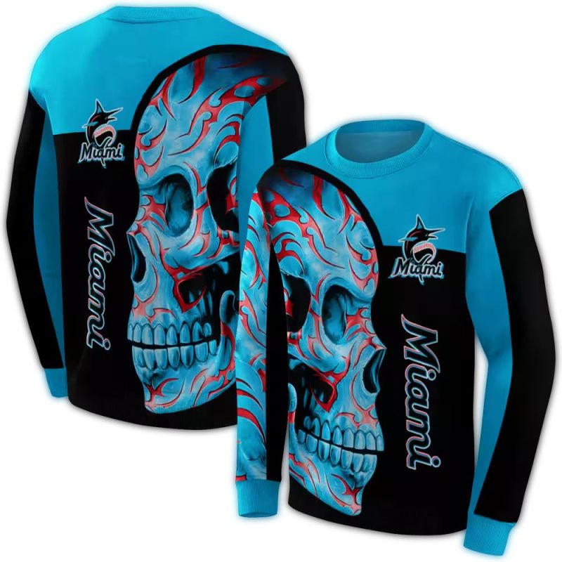 Miami Marlins Skull Motif AOP Sweatshirt 1